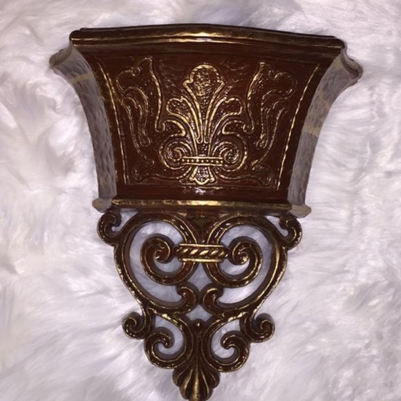 Vintage Homco Hollywood Regency Dart Other - Vintage Bronze Copper Neoclassical Scrolled Embossed Filigree Wall Pocket